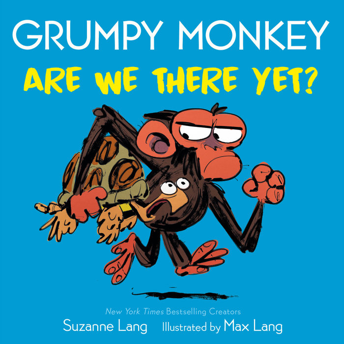 blue book cover of Grumpy Monkey Are We There Yet? by Suzanne Lang