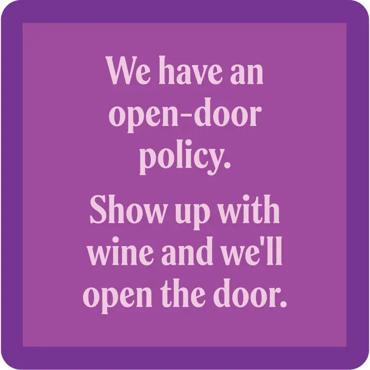 purple coaster with a dark purple boarder and light purple text in the middle