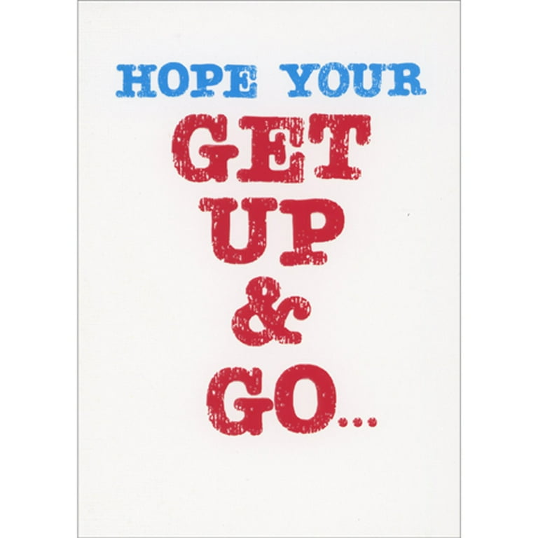 front of card is blue and red lettering on a white background