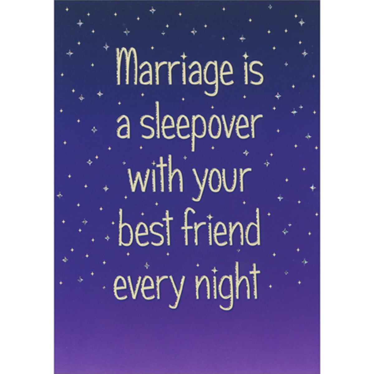 front of card is white lettering and stars on a purple background
