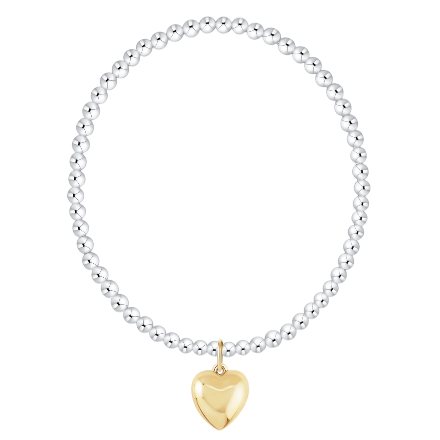 silver bead bracelet with gold heart charm