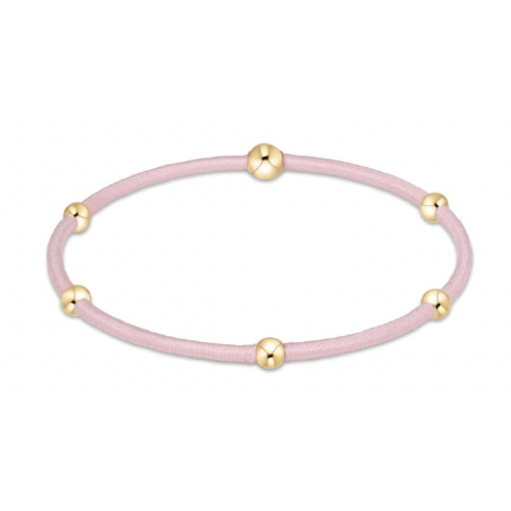 Light Pink hair tie bracelet with gold beads