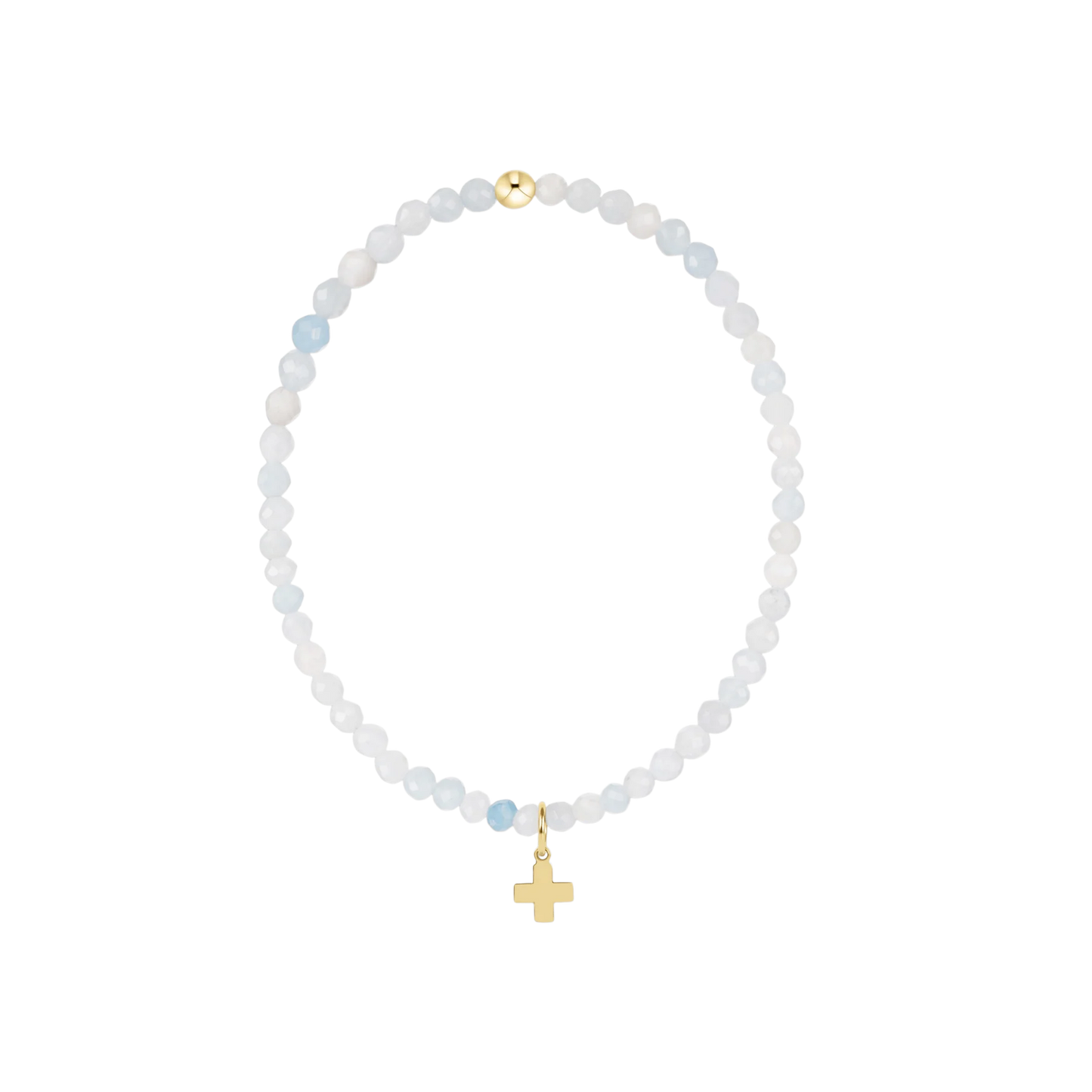 enewton Classic Aquamarine 3mm Bracelet, Signature Cross Gold Charm