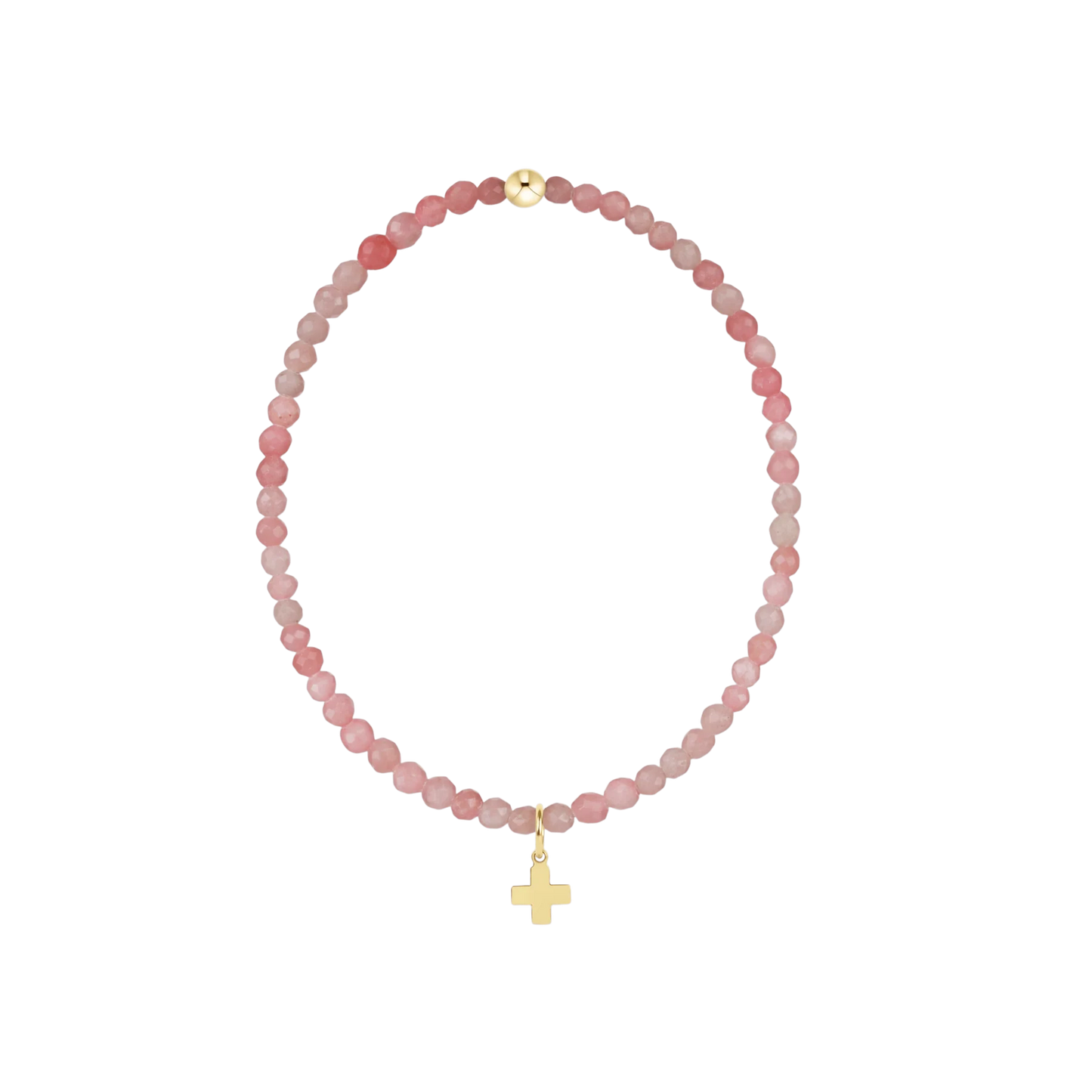 enewton Classic Pink Opal 3mm Bracelet, Signature Cross Gold Charm