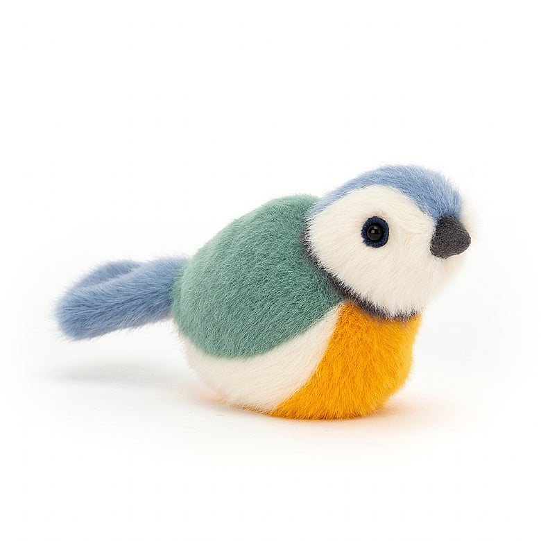 front angled view of the Birdling Blue Tit Plush Toy displayed against a white background