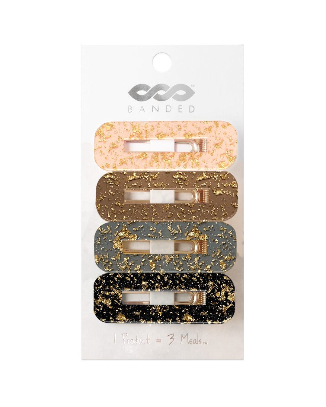 4 colors of hair clips on card packaging.