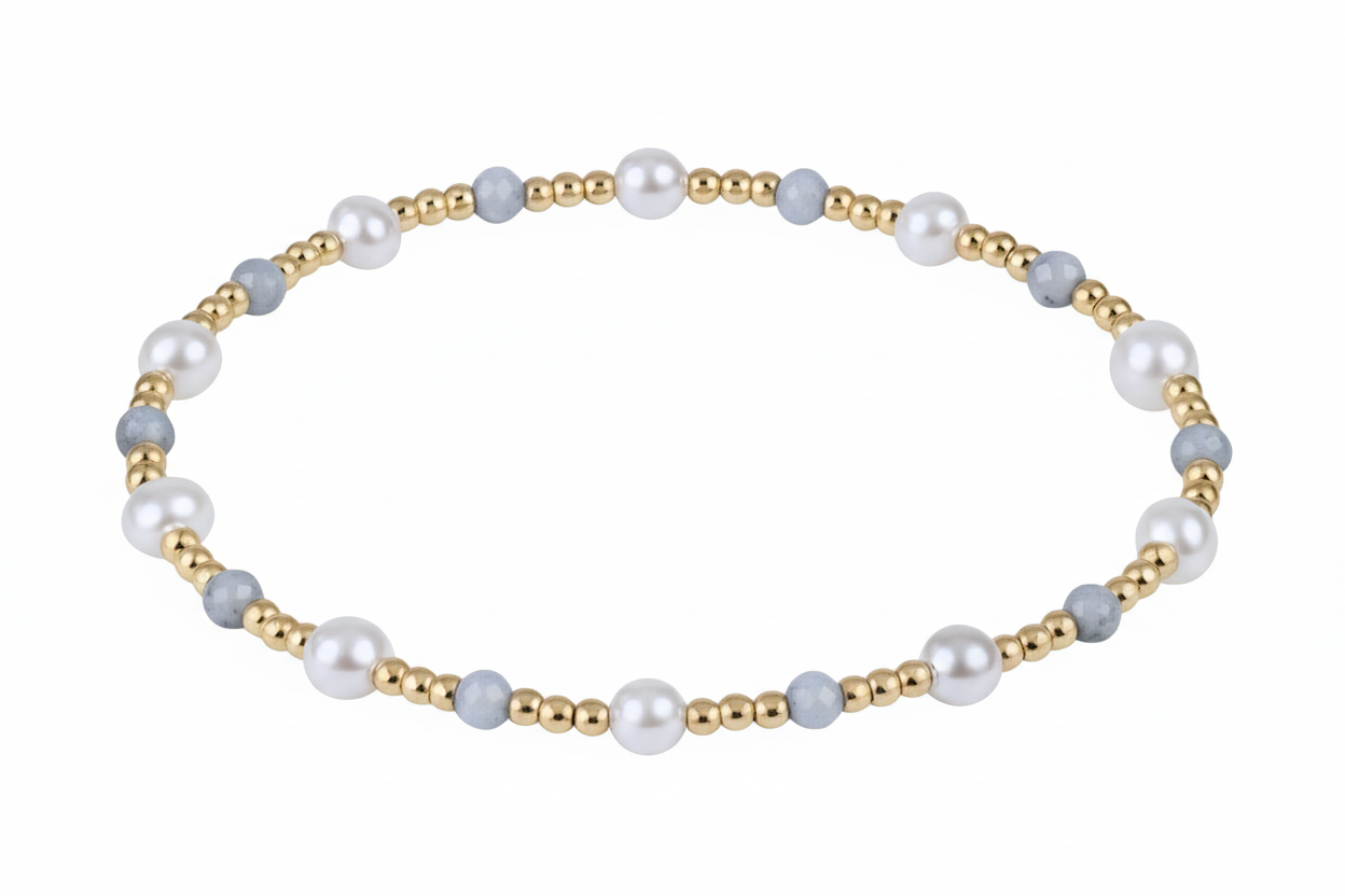 enewton pearl sincerity pattern 4mm bead bracelet in aquamarine against a white background