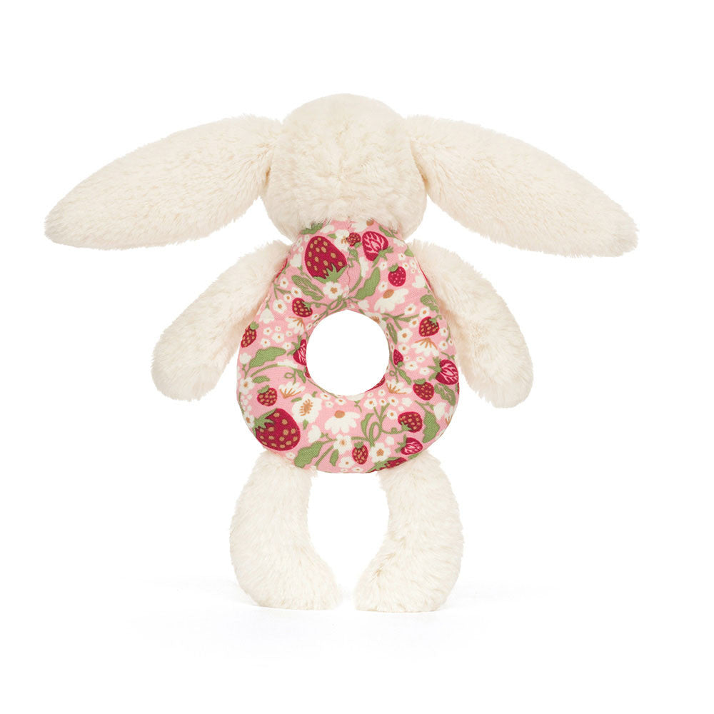 back view of Blossom Cream Bunny Berry Ring Rattle Plush Toy