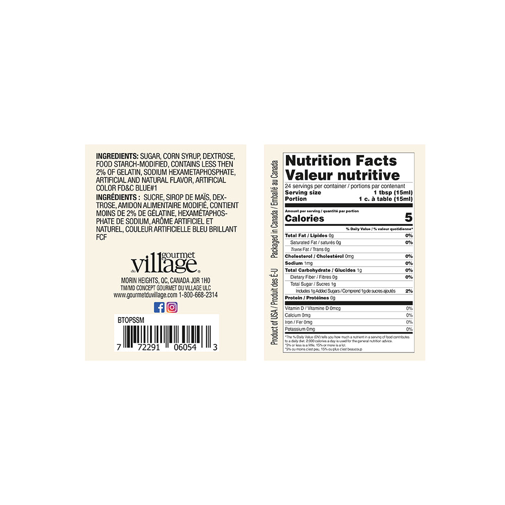 Nutrition facts label and ingredients list on a white background