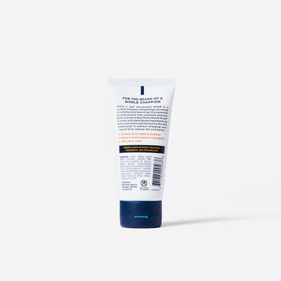back view of tube of best damn beard wash shown on a white background