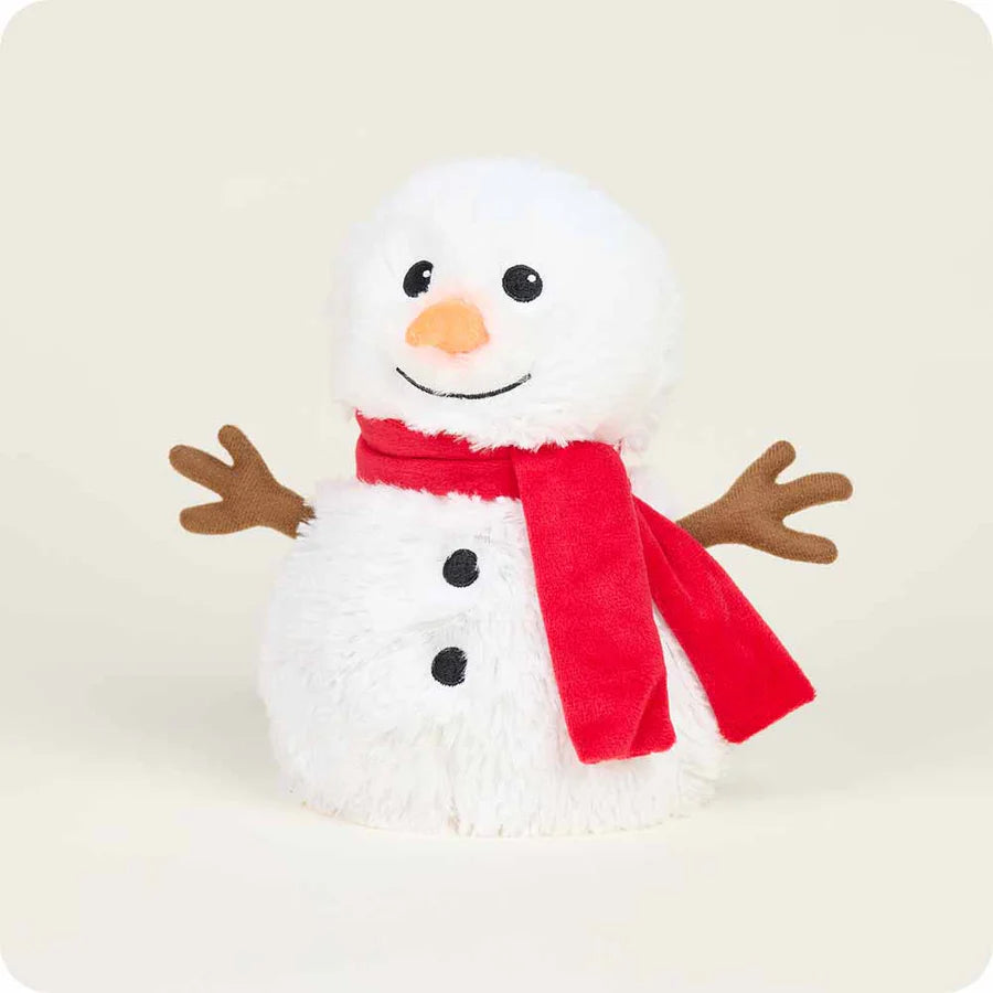 angled view of plush snowman