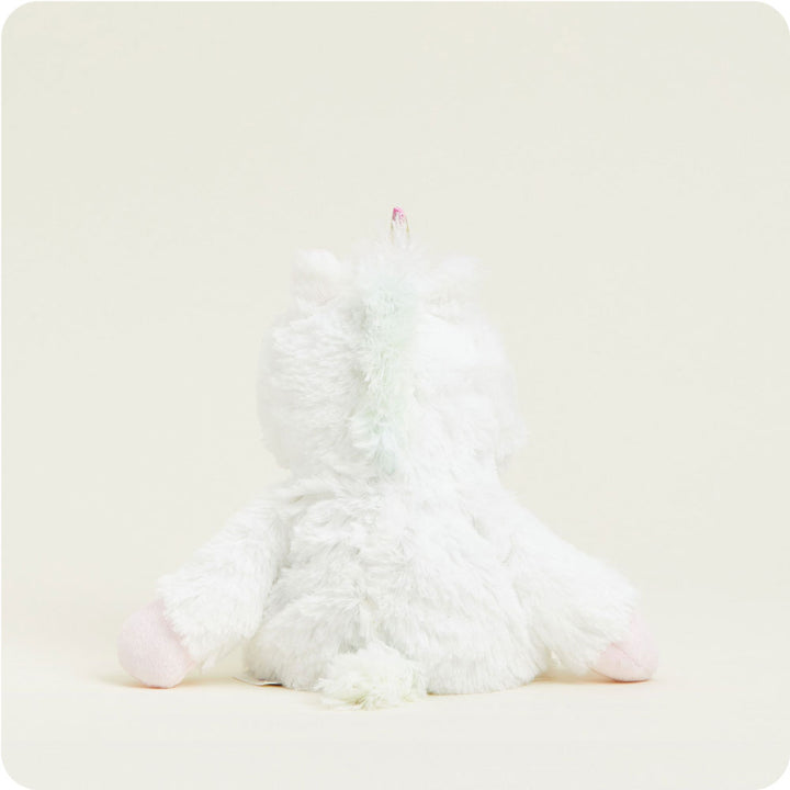 back view of white unicorn junior plush toy
