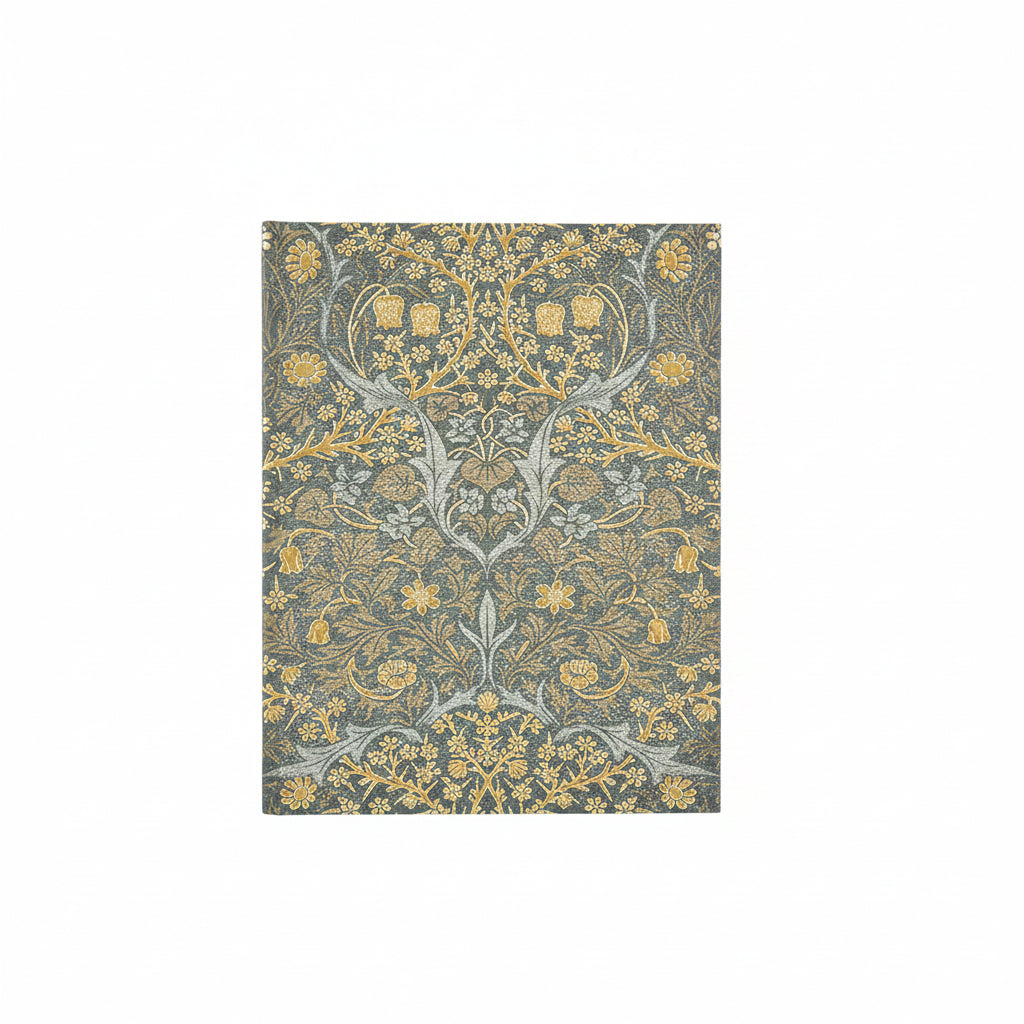light grey book box with gold and blue floral design shown on a white background