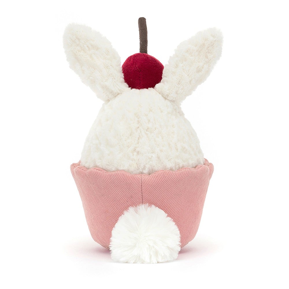 back view of Dainty Dessert Bunny Cupcake Plush Toy on a white background.