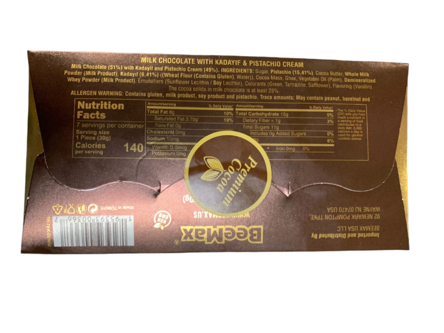 back of packaging for Dubai Chocolate bar