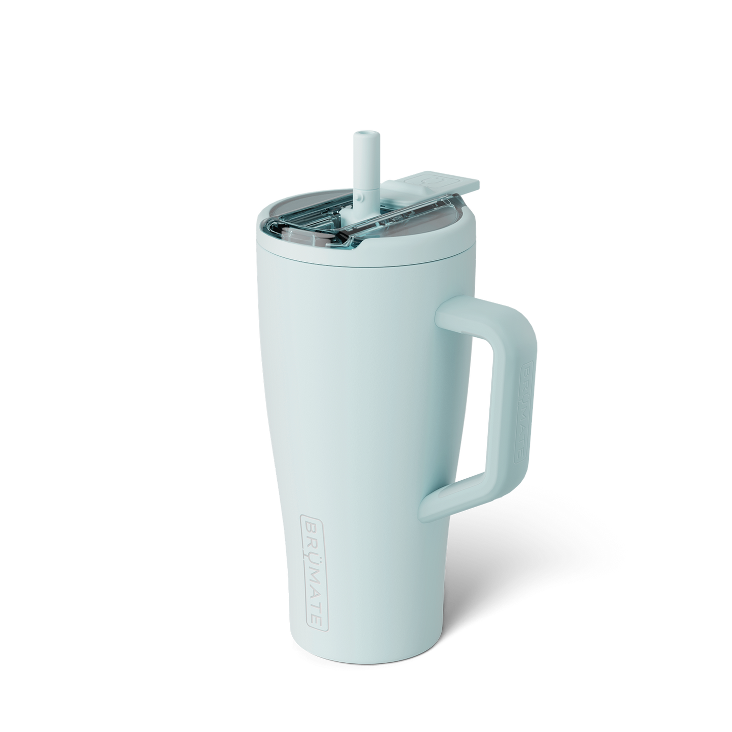 pale blue-green tumbler with flip straw lid shown on a white background