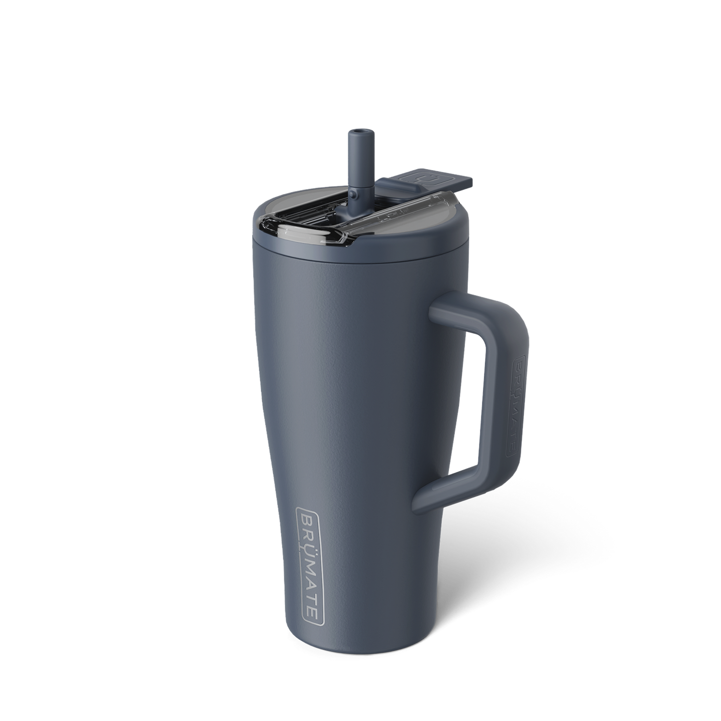 muted navy tumbler with flip straw lid shown on a white background