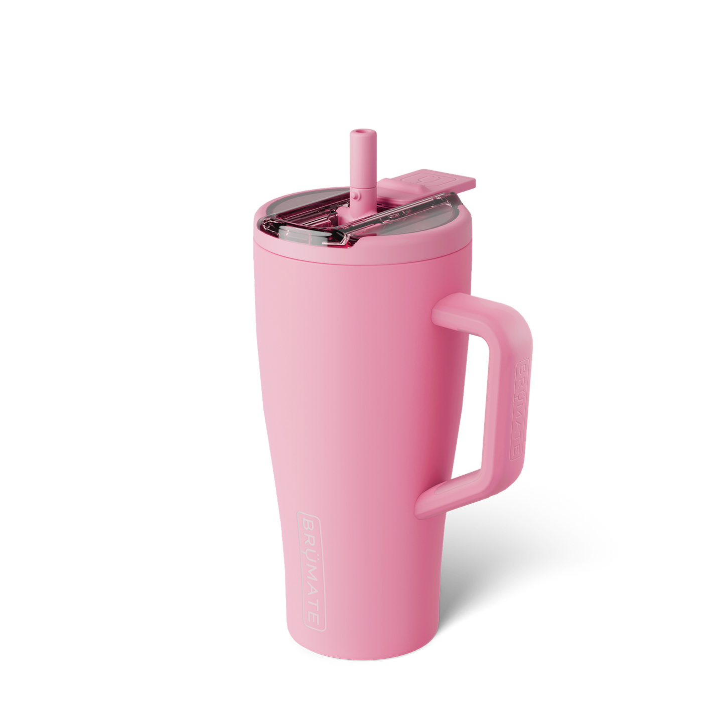 pink insolated tumbler with handle and straw