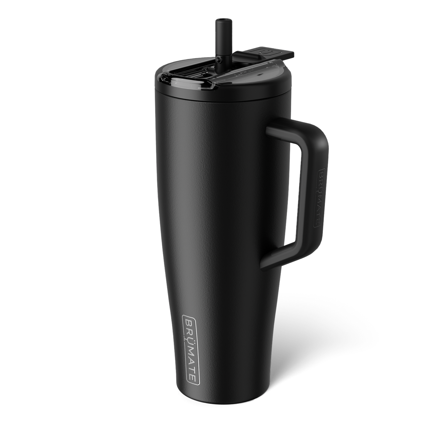 matte black 40 ounce tumbler with flip straw lid shown on a white background