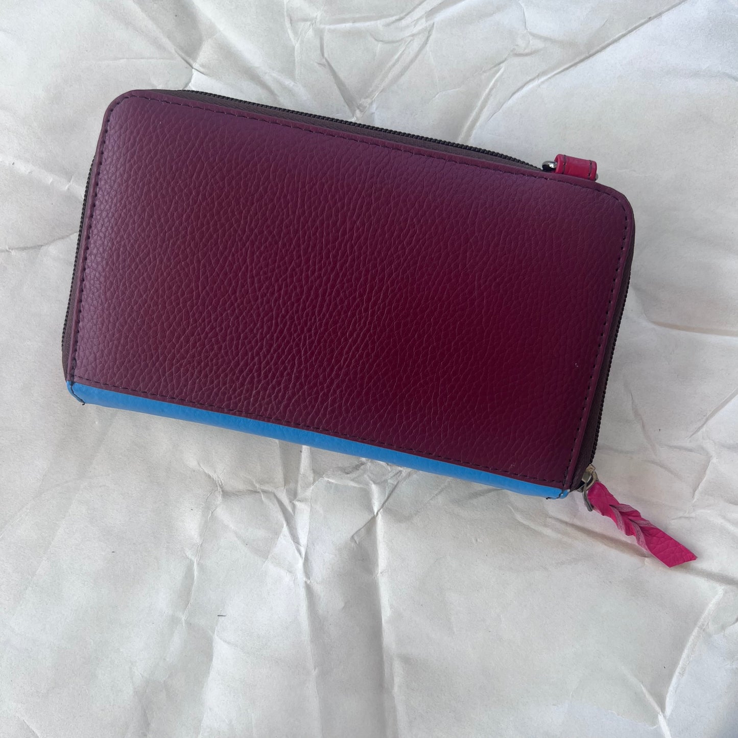 maroon back view of blue Beatrice Clutch