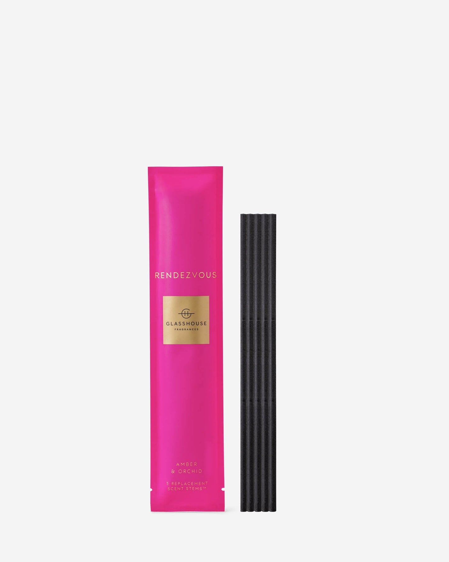 Rendezvous 5 Replacement Scent Stems shown next to their bright pink packaging