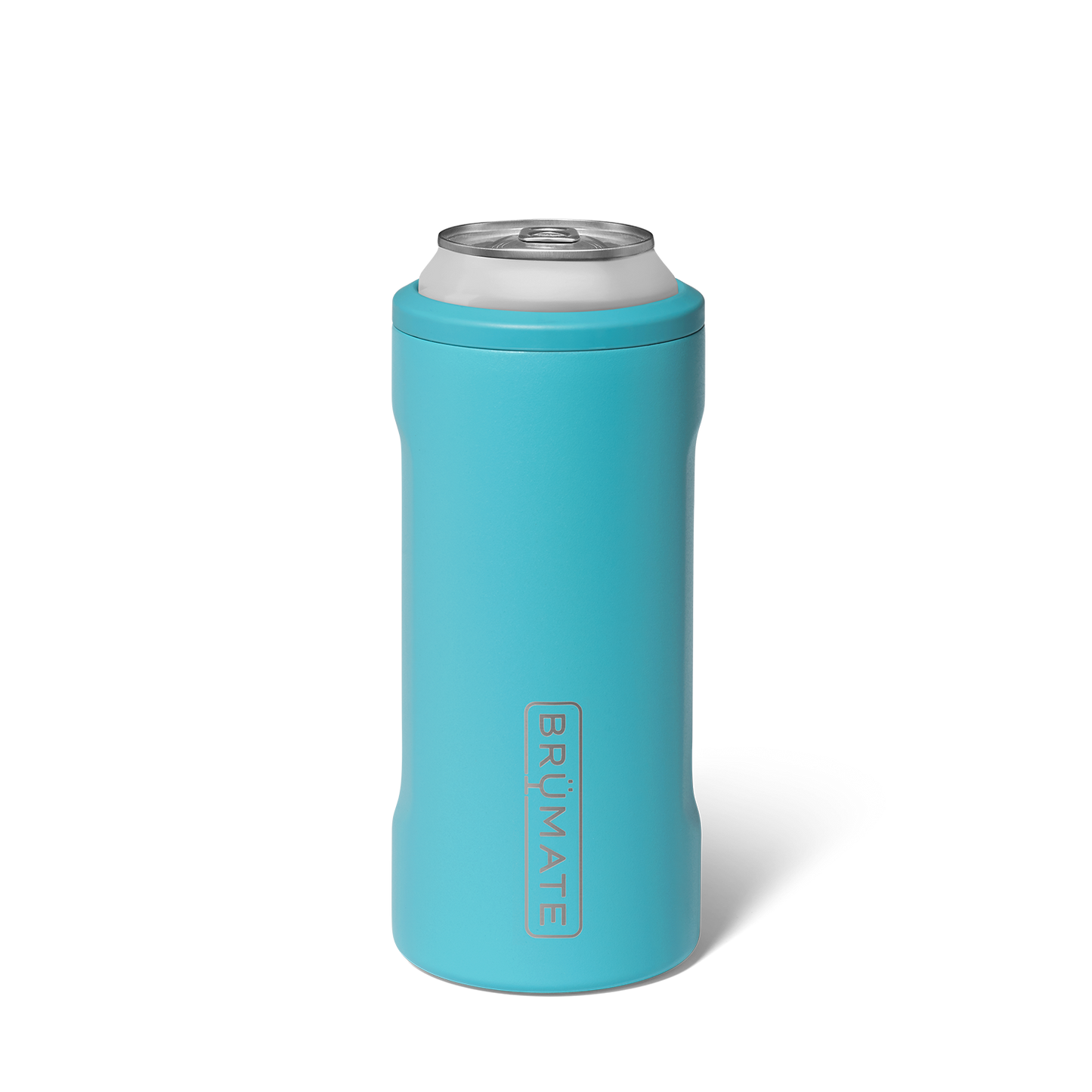 Turquoise can cooler shown on a white background