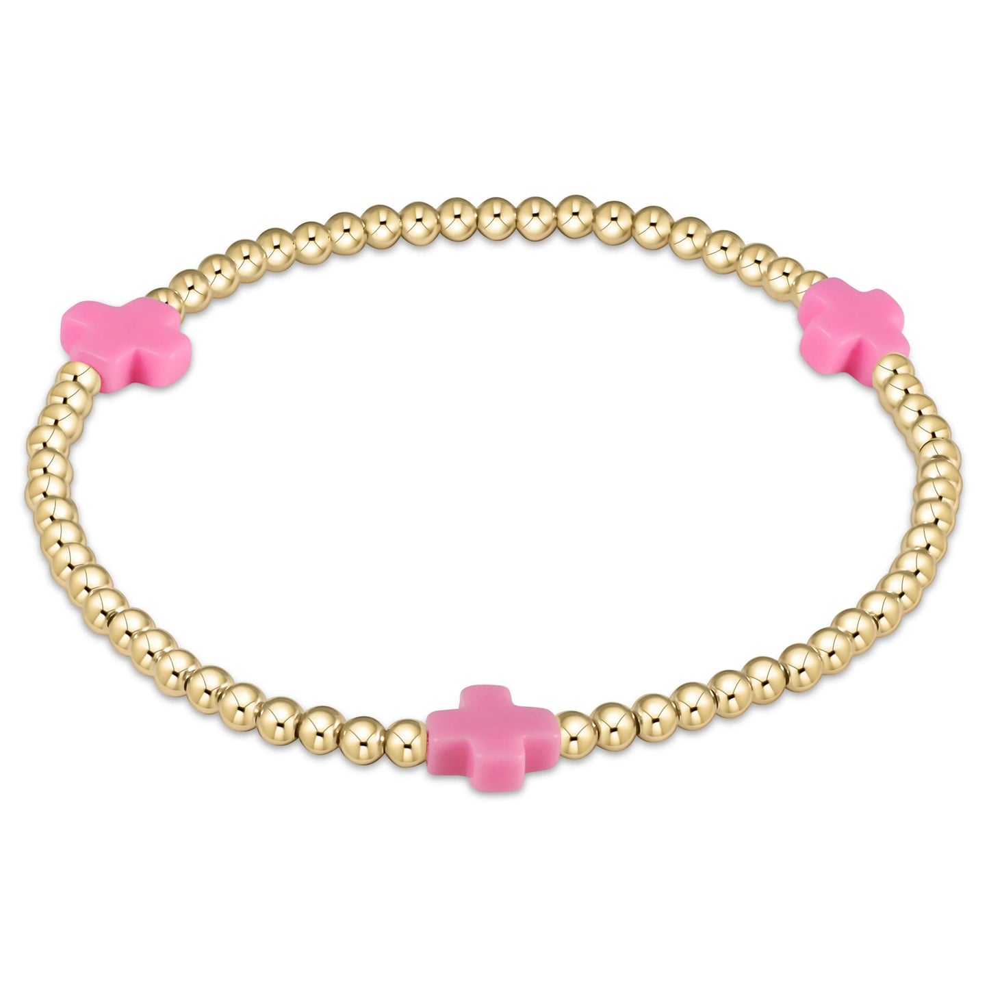 extends signature cross 3mm gold bracelet in bright pink against a white background