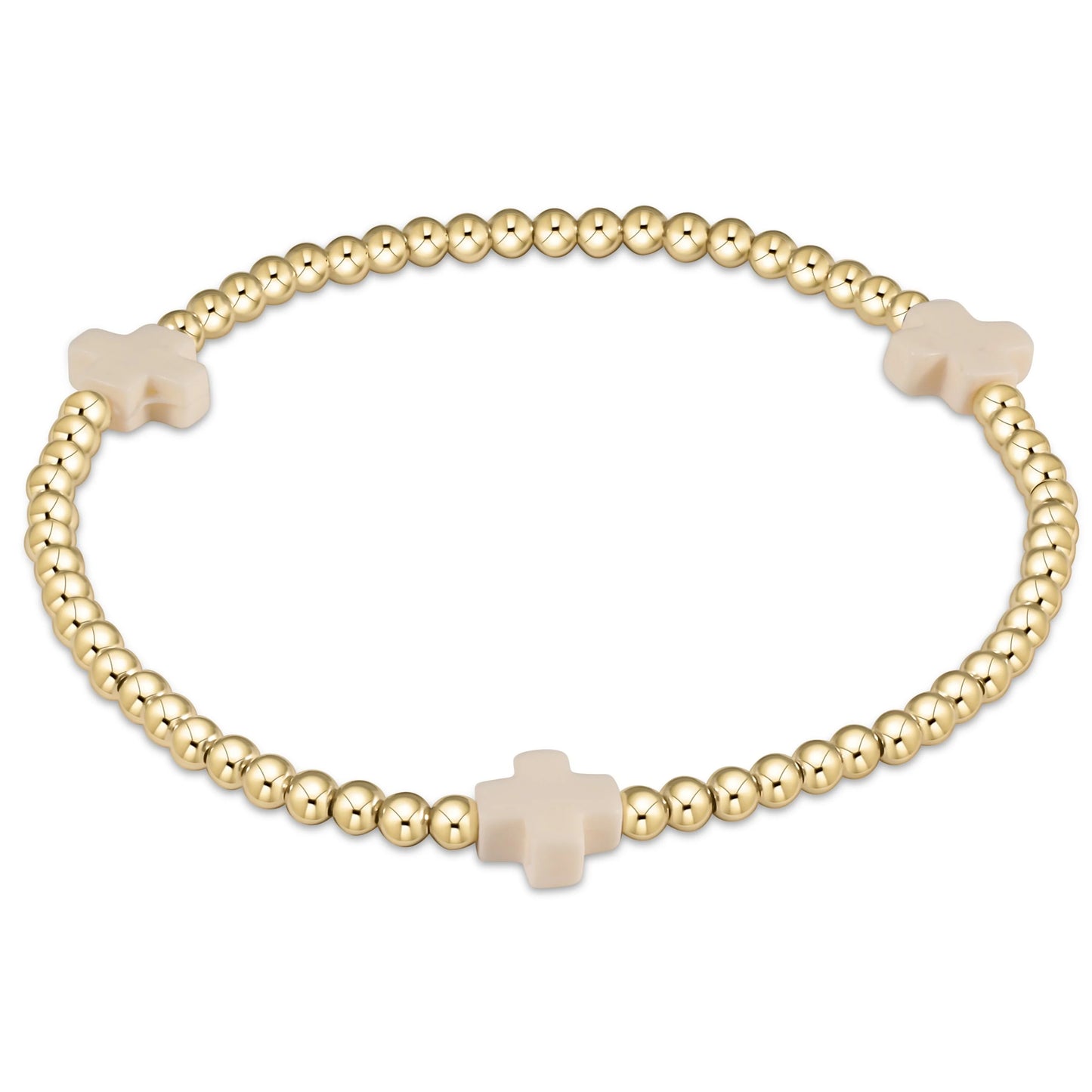 extends signature cross 3mm gold bracelet in off white on a white background