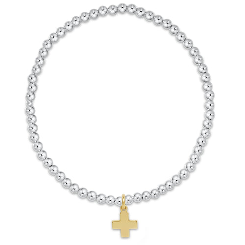 classic sterling mixed metal 3mm bead bracelet, signature cross gold charm