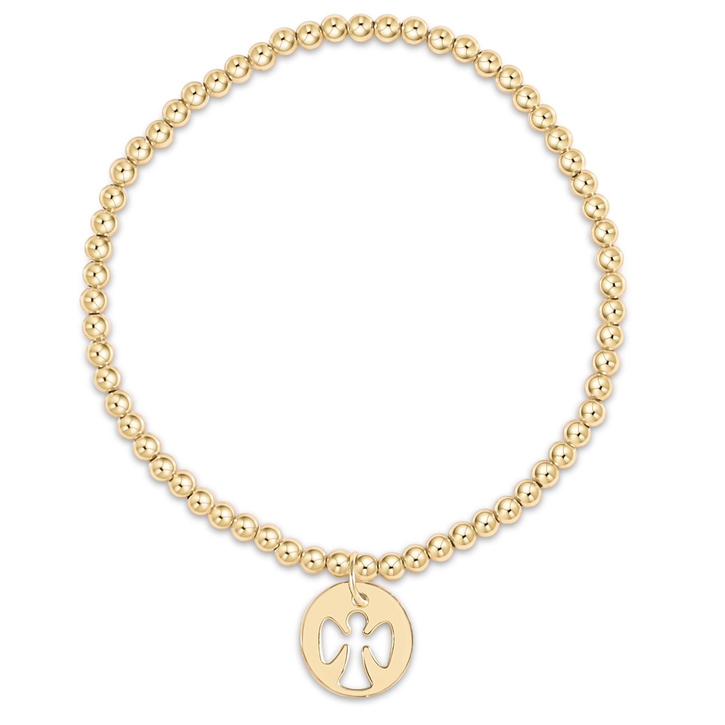 Classic Gold 3mm Bead Bracelet, Guardian Angel Small Gold Disc