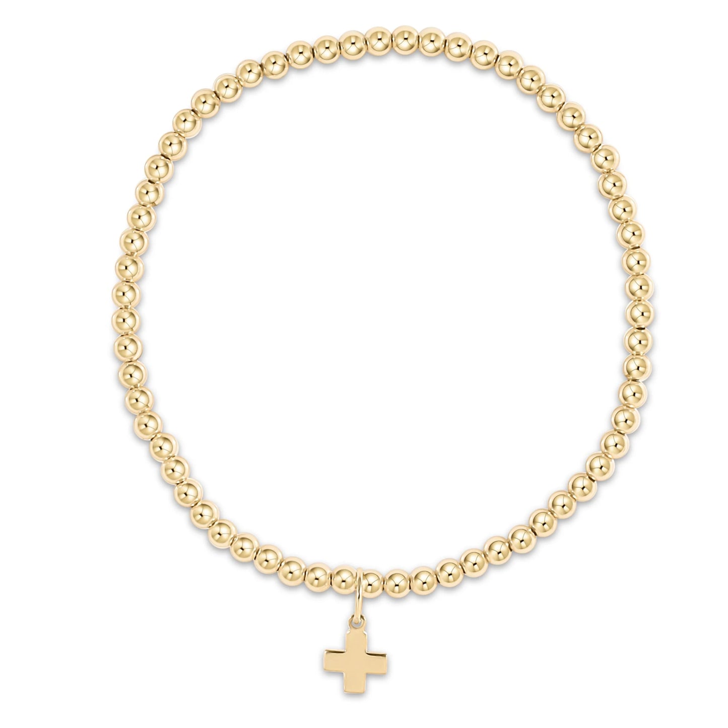 3mm gold bead bracelet with 4mm signature cross small charm