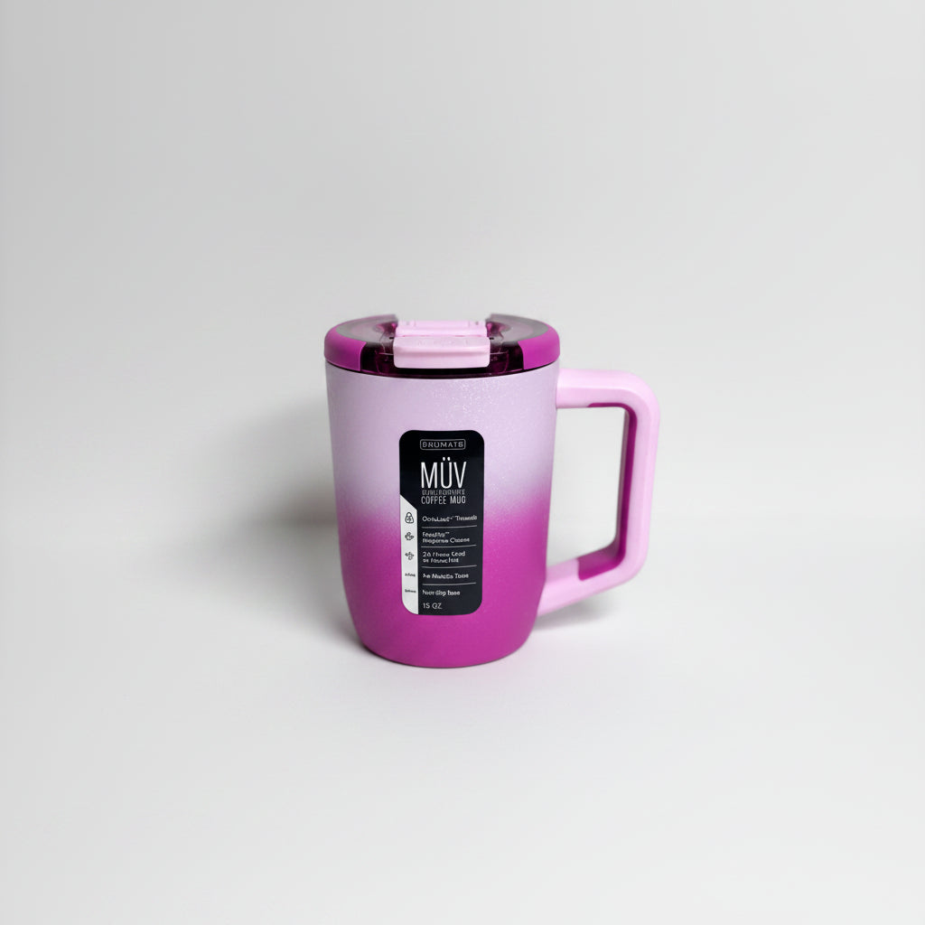 frosted rose insulated travel mug with ombre hues in dark to light rosy purple