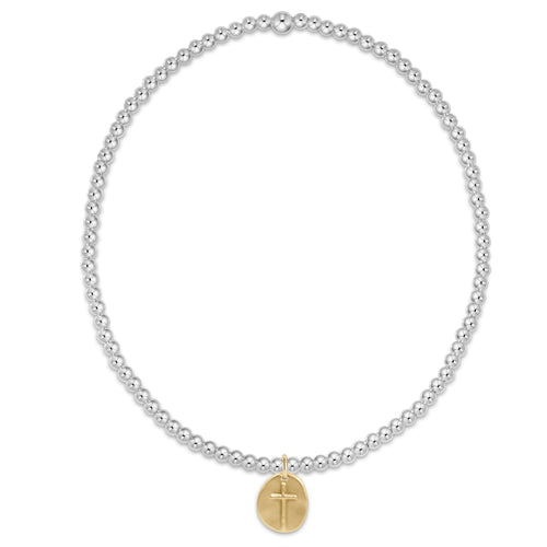 classic sterling mixed metal 2mm bead bracelet, inspire small gold charm with silver beads