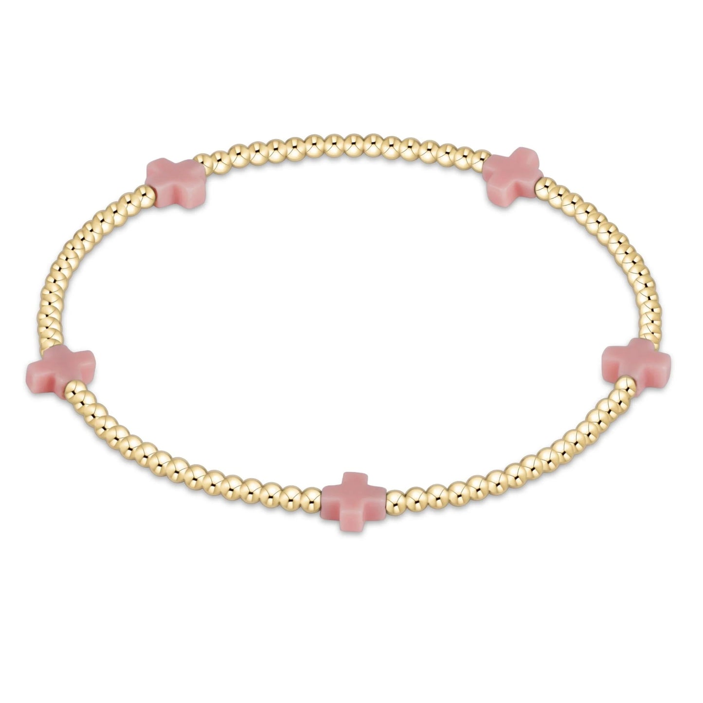 Signature Cross Small Gold Pattern 2mm Bead Bracelet, Light Pink