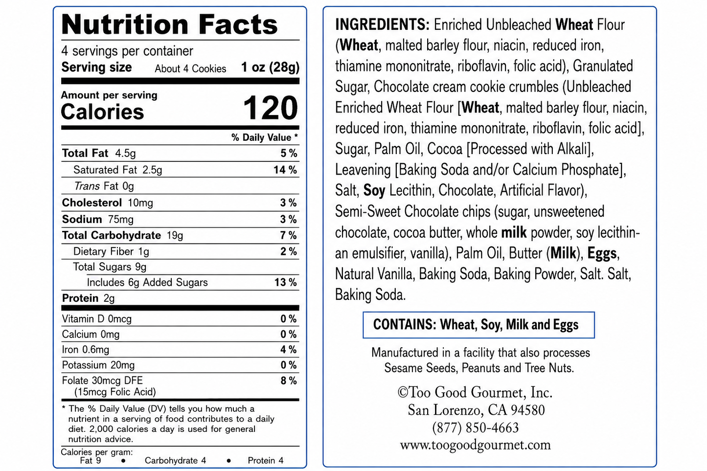 Ice Cream Shop Cookies & Cream Cookies Nutritional Facts & Ingredients List