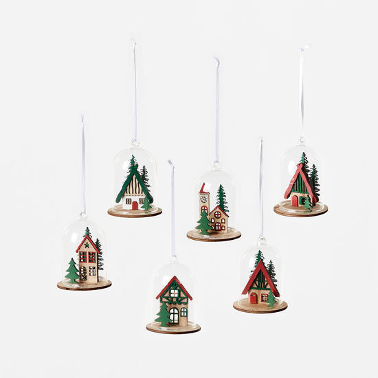 Bavarian House Dome Ornaments hanging on a white background