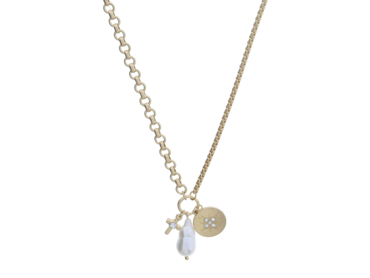 Jane Marie - Gold Necklace with Cross & Starburst Cluster