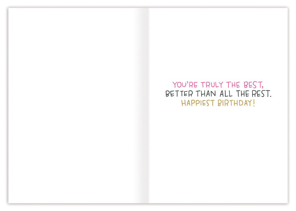 inside view of card is white with pink, black, and gold text listed in the description