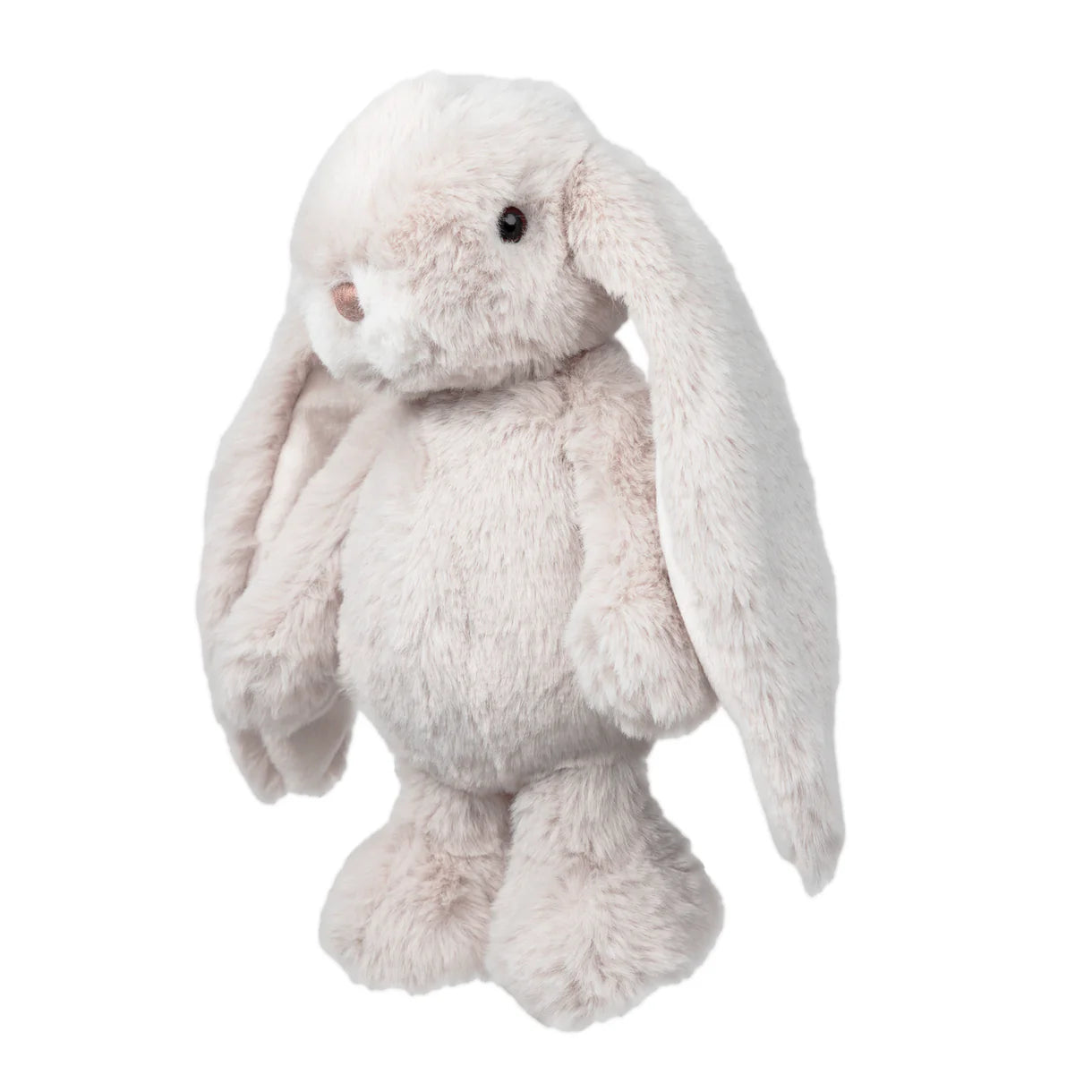 light grey Plush bunny toy on a white background