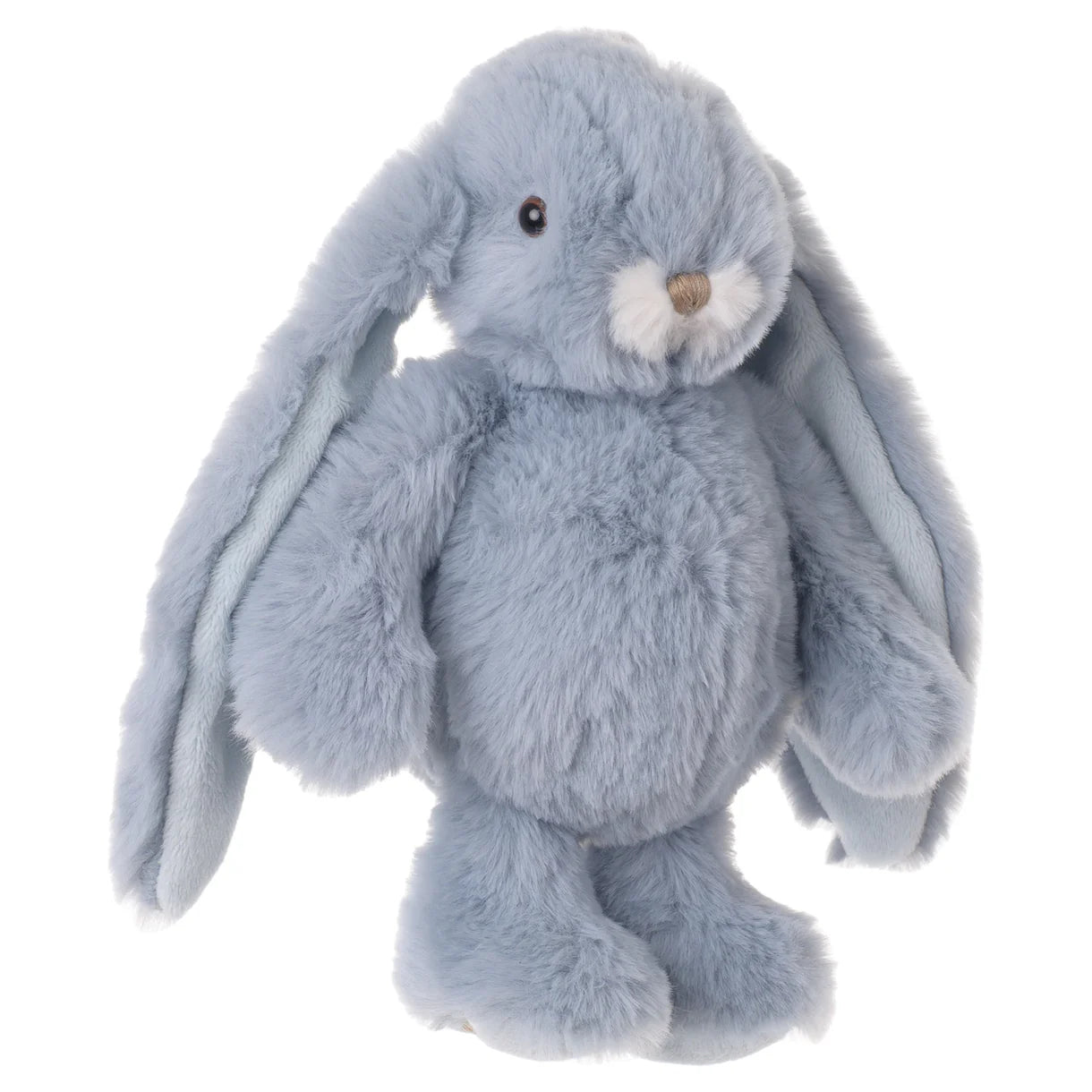 Plush blue bunny toy on a white background