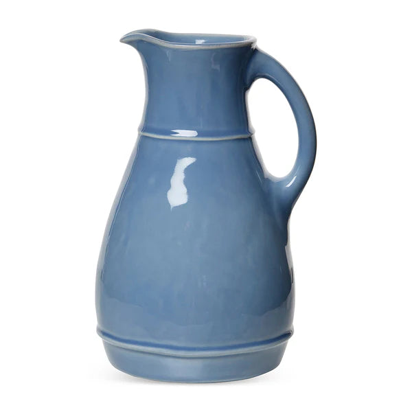 juliska puro pitcher in chambray blue on a white background