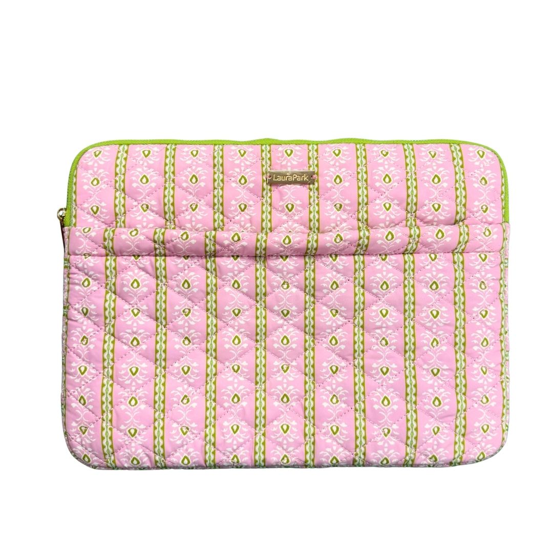 rosemary pink stripe laptop case shown on a white background
