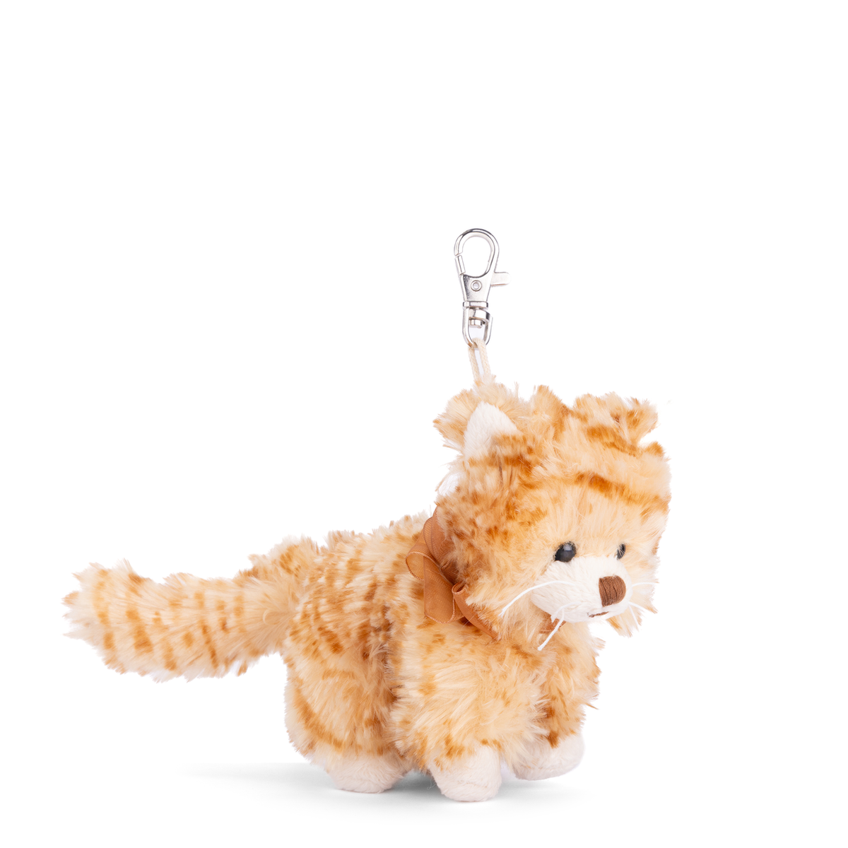 orange Plush cat-shaped keychain on a white background