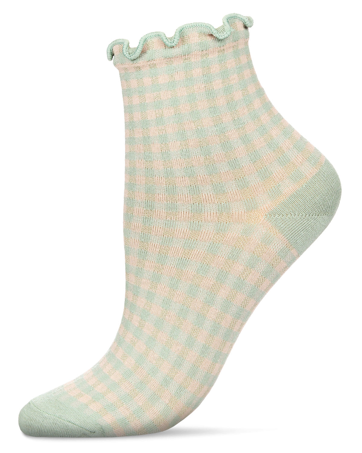 mint gingham ruffle ankle sock