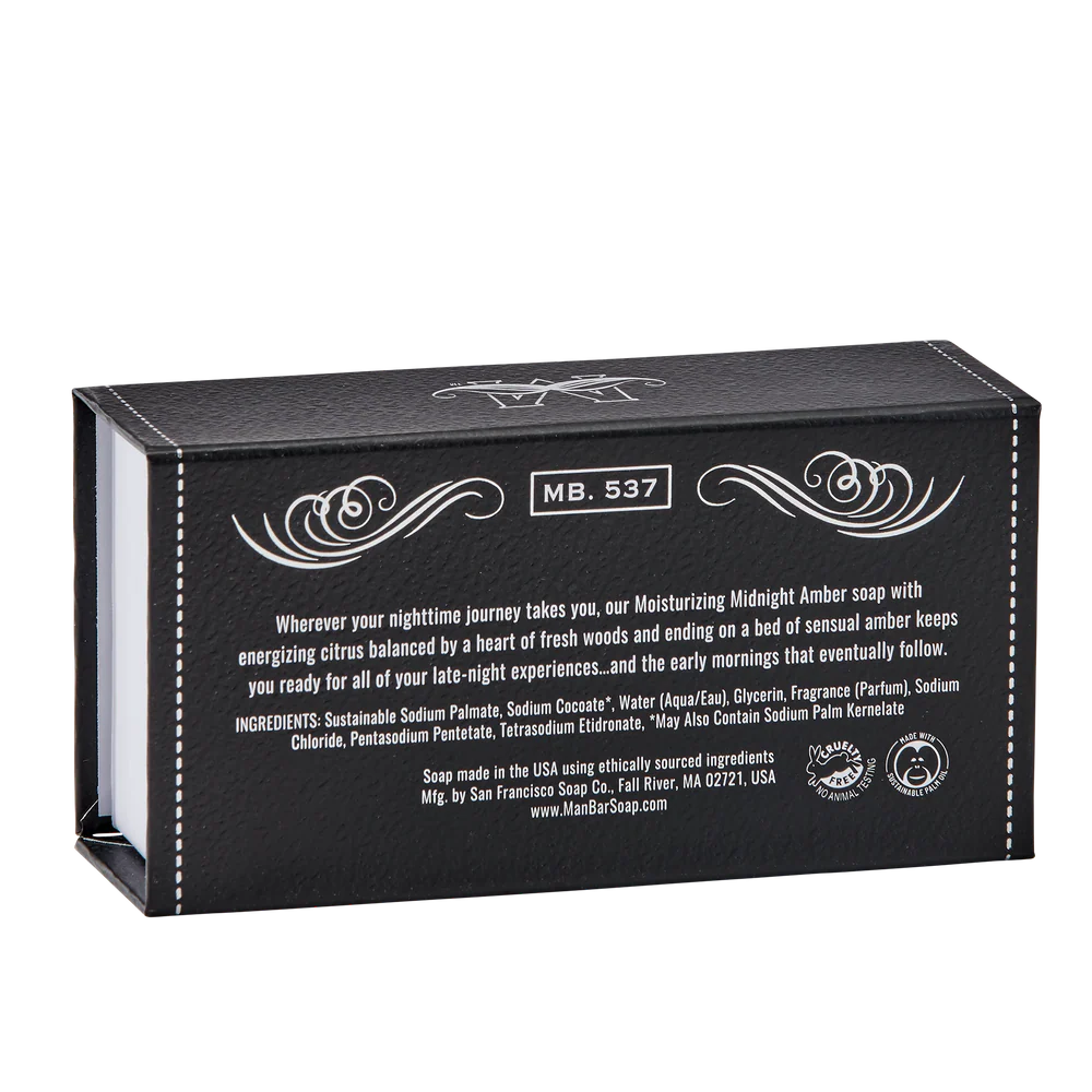 back view of box for Midnight Amber Moisturizing Man Bar