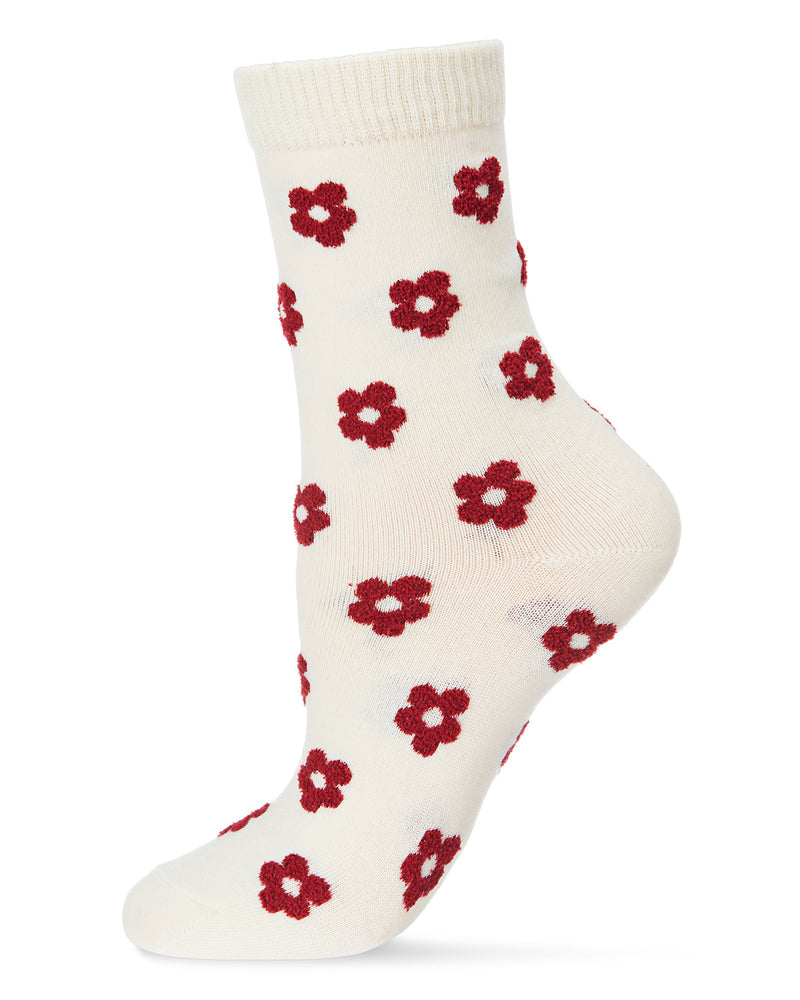 Ivory and Red Floral Crew Sock