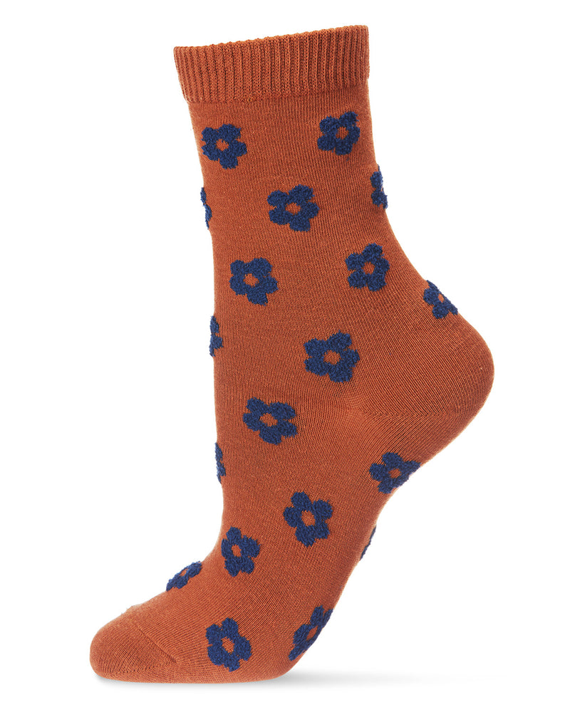 Rust and Navy Floral Crew Sock