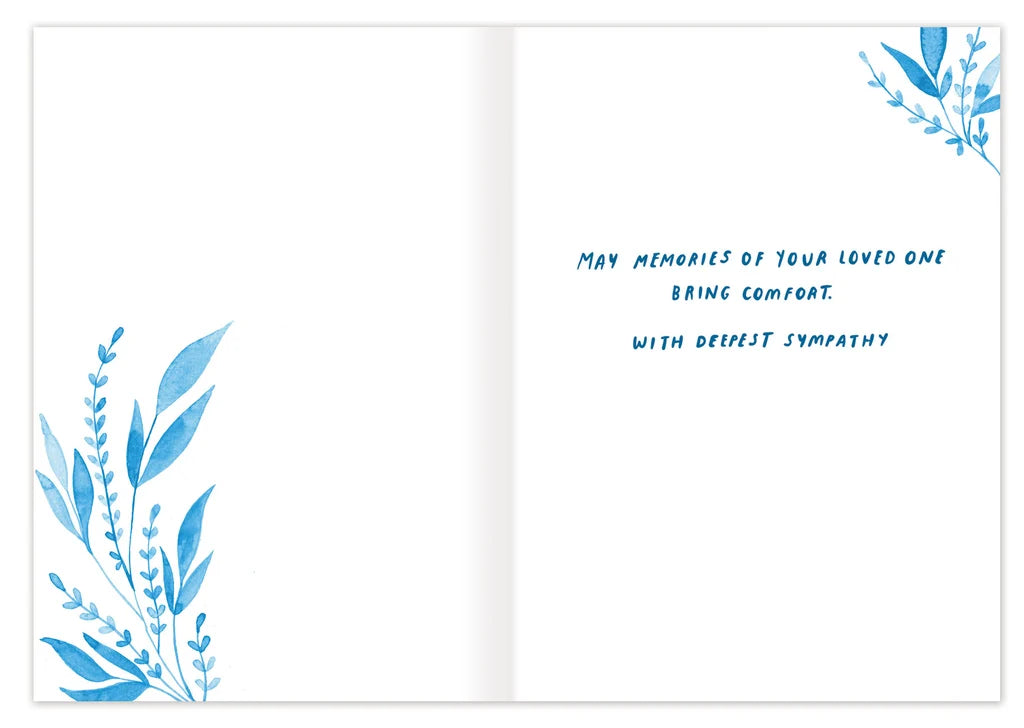 inside of card with blue text