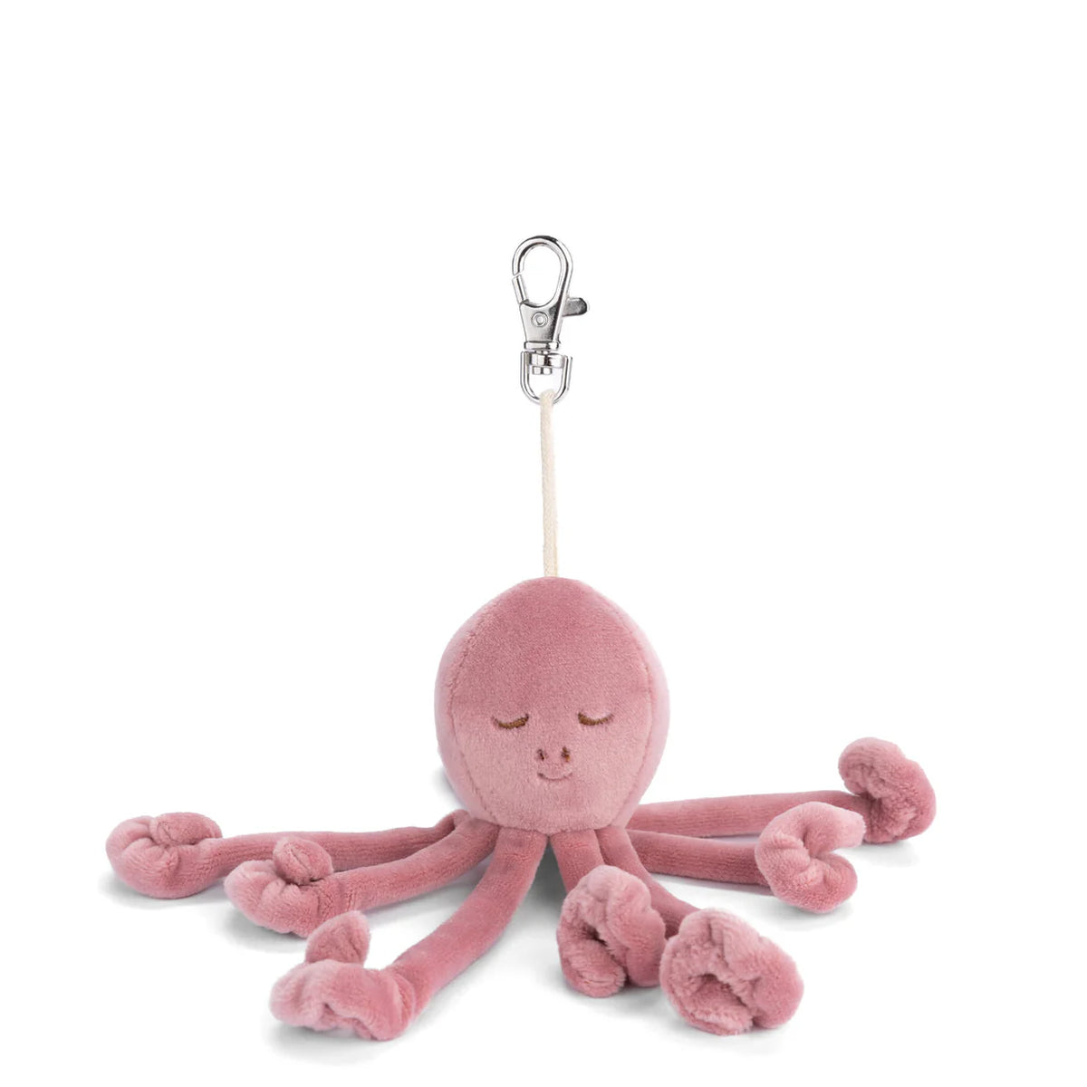 pink octopus bag charm shown on a white background with its tentacles spread out