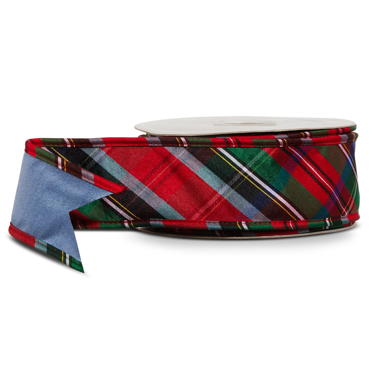 Tartan Plaid Wired Ribbon on spool on a white background